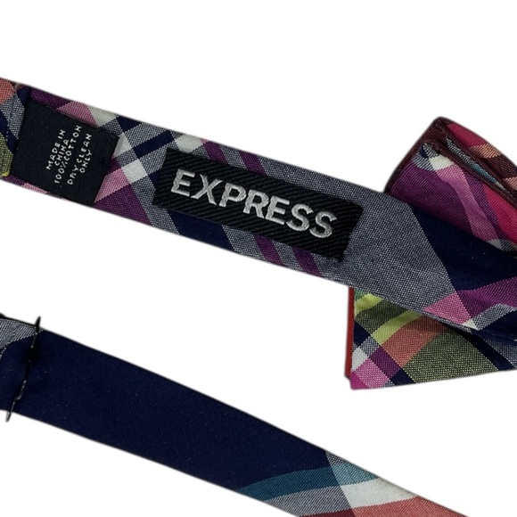 🆕EXPRESS Multicolor Tartan Cotton LUXURY Bow Tie - Picture 2 of 2